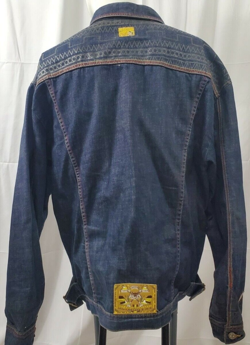 Akademiks Denim Jacket XL Southwestern Cowboy Indian Native America Jean Jacket - Picture 2 of 10